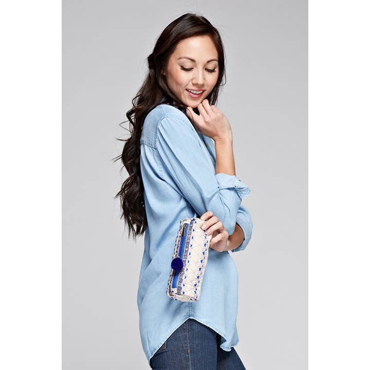 Blue Multi Patterned Cosmetic Pouch for wholesale on Faire