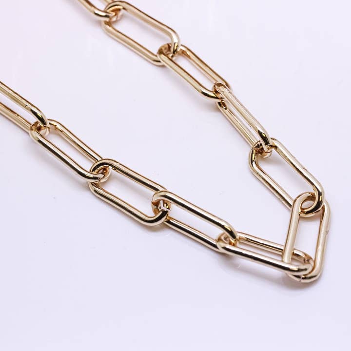 Corrente de Elos Grandes Dourados Tipo Clipes de Papel, CHG031 por atacado de Jewel Pledge