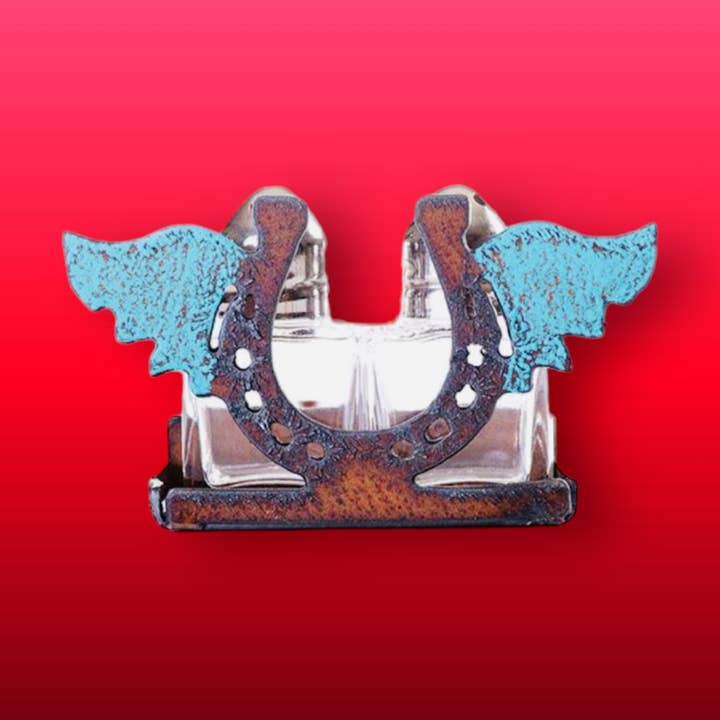Whimsies - Wholesale Salt & Pepper Shaker Set - Western Salt and Pepper Horseshoe Wings rodeo rustic decor0