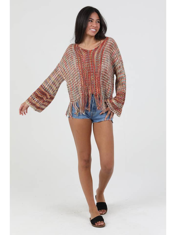 ANGIE - Wholesale Knit Sweater - Women's - XHN03-ASIS V NECK FRINGE HEM PULLOVER SWEATER8