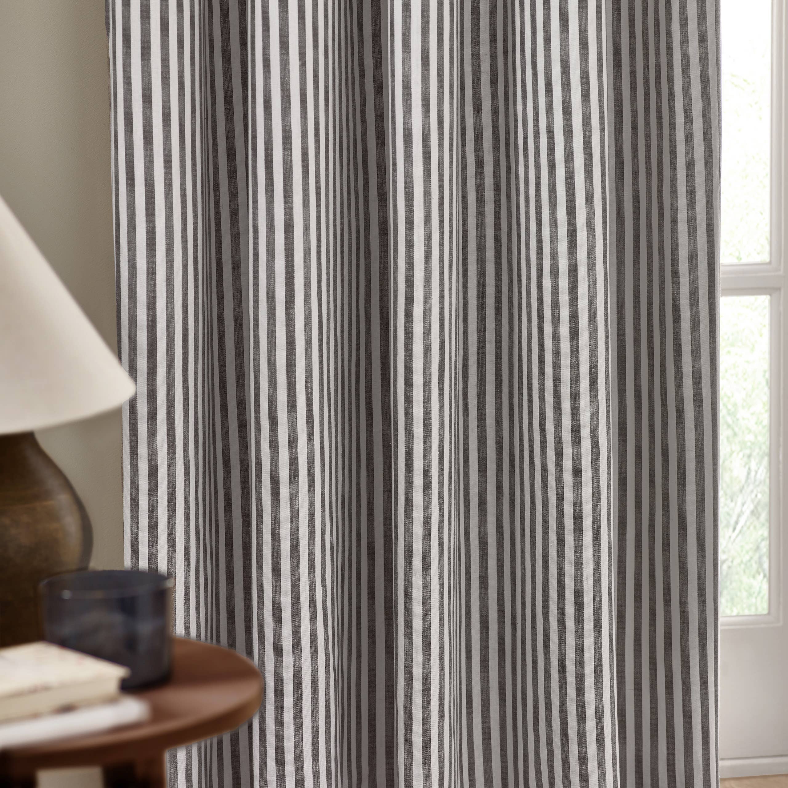 Hebden Striped Cotton Room Darkening Curtains Grey for wholesale on Faire2