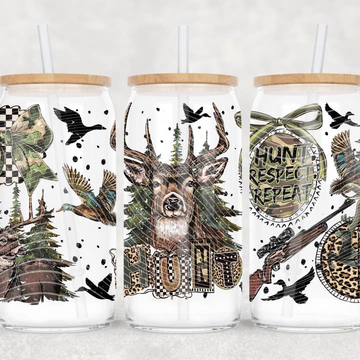 Hunt Respect Repeat UV DTF Libbey Transfer | Trendy Hunting Libbey Wrap | Ready to Transfer | High Quality | Waterproof UV Transfer for wholesale by Red Dirt Transfers