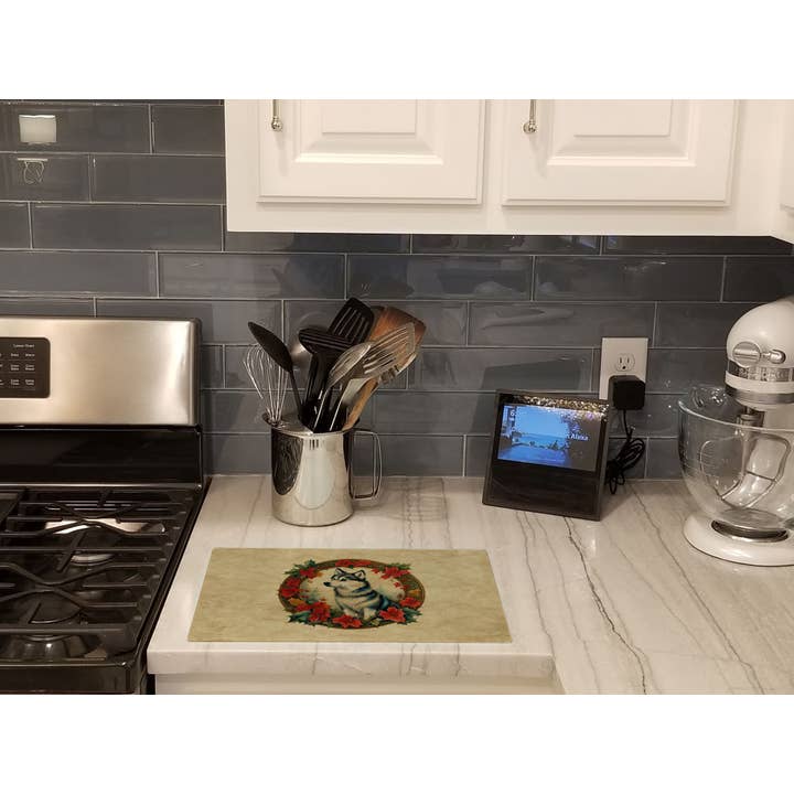 Alaskan Klee Kai Christmas Flowers Cutting Board DAC2298 for wholesale by Caroline's Treasures