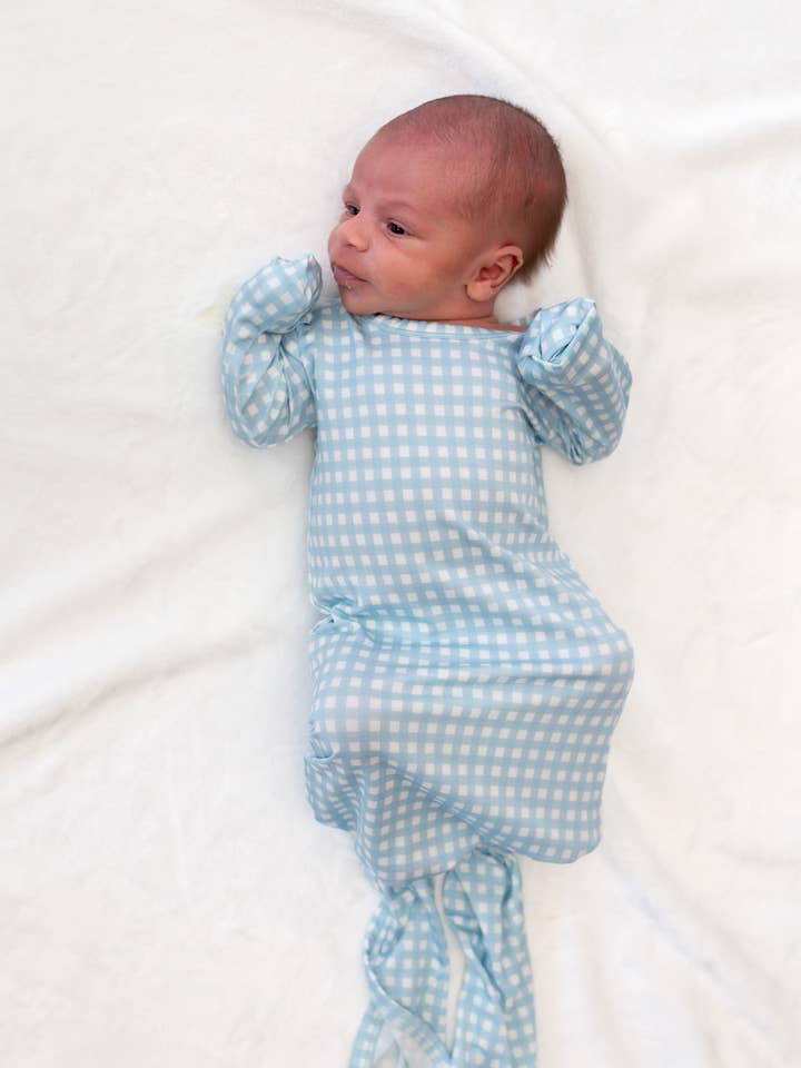 Blauwe geruite geknoopte babyjurk voor wholesale door Goosies