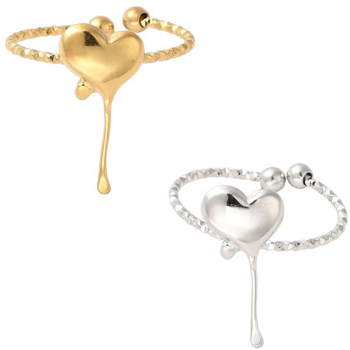 Annie Austen | Jewelry • Accessories - Wholesale Band/Stacked Ring - Drippy Heart Ring | Adjustable