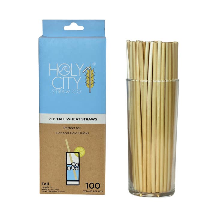 7.9" Wheat Stem Drinking Straws | 100ct. for wholesale by Holy City Straw Company