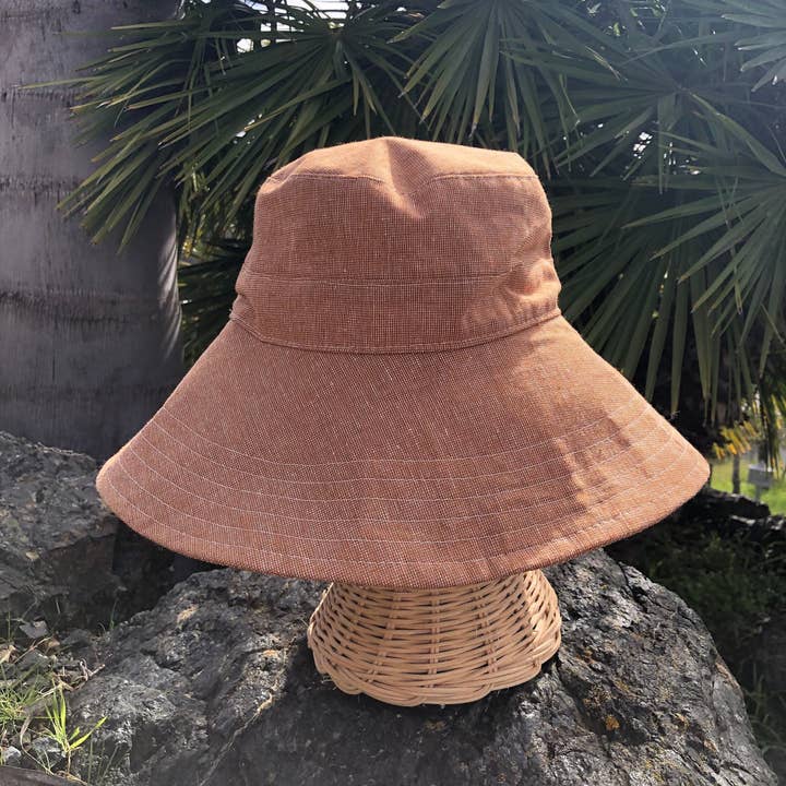 Blue Corduroy - Wholesale Bucket Hat - Women's - Linen Wide Brim Sun Hat - Rust