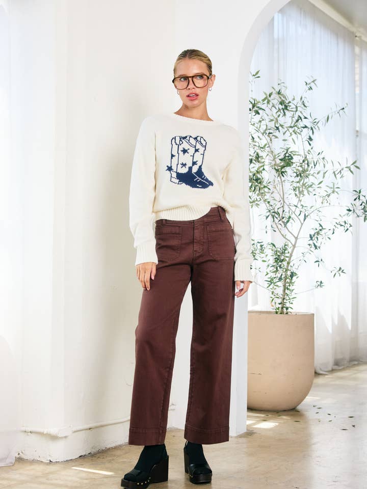 CREAM Western Boot Motif Sweater - RSW1091 for wholesale on Faire1