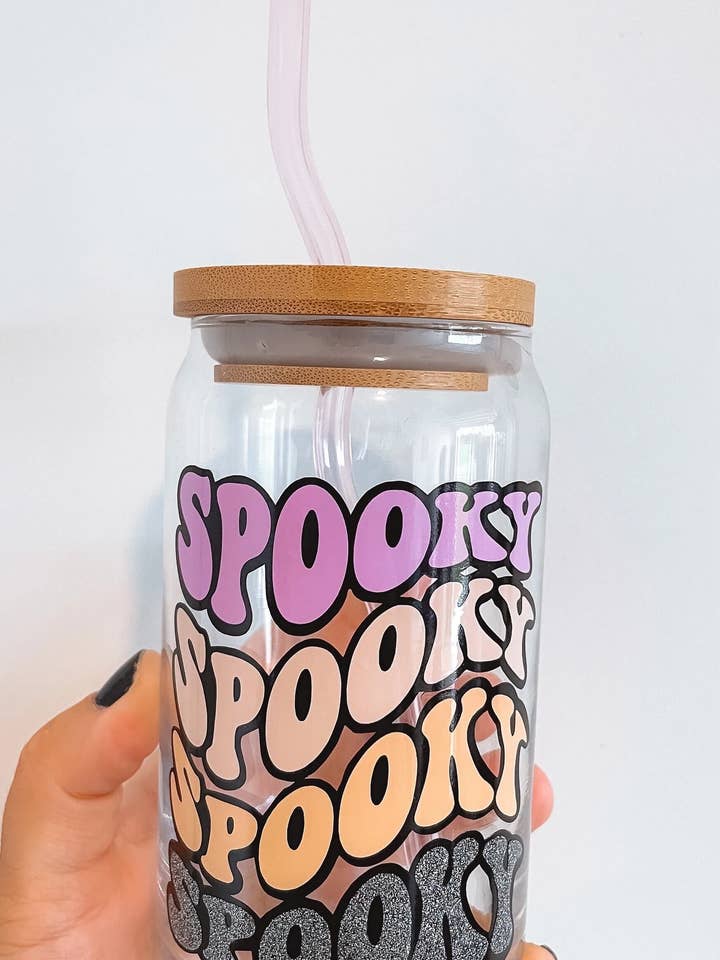 Spooky Retro Halloween Iced Coffee Beer Glass for wholesale by Wild Souls Co