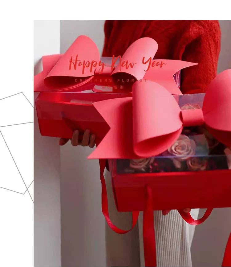 Elegant Design Supply - Wholesale Gift Box - Big Bow Rectangle Flower Box with Clear Lid1