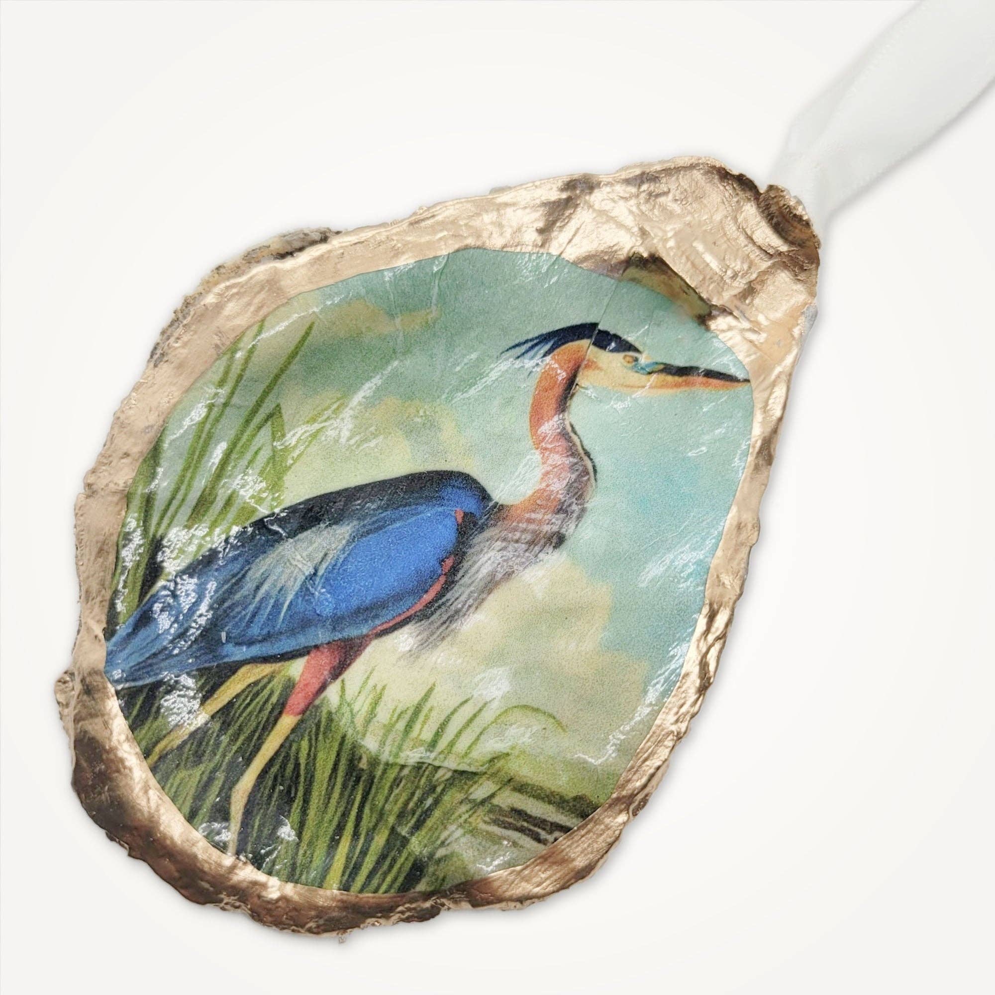 Beatrixbell Handcrafted - Wholesale Ornament - Blue Heron Ornament | Oyster Shell Wetland Wildlife Decor3