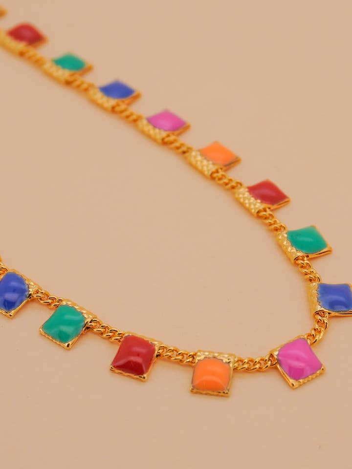Square Enamel Rainbow Choker Necklace for wholesale by Paulina Otero