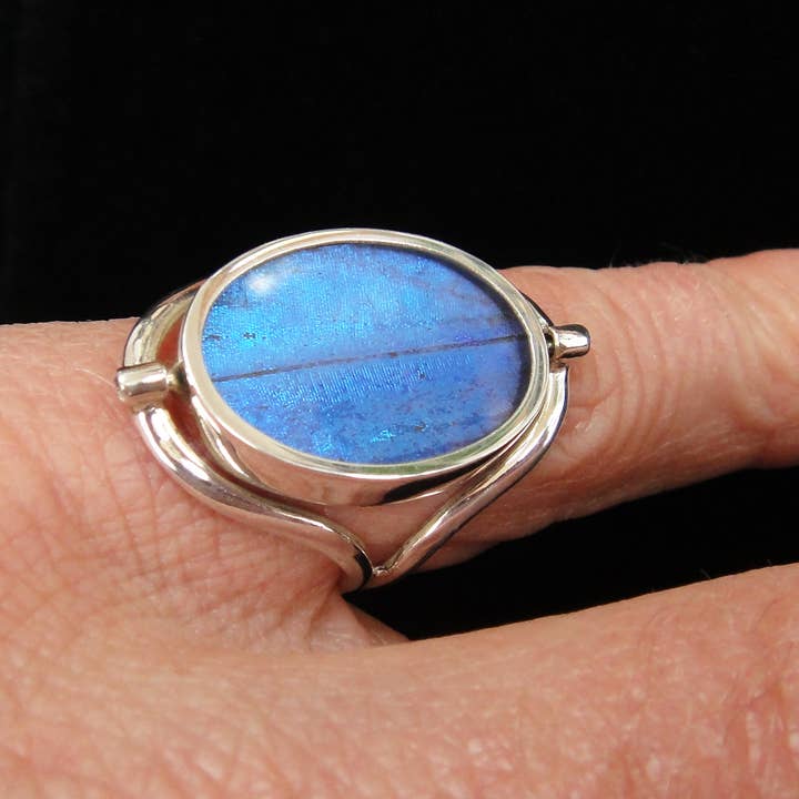 Tika - Wholesale Cocktail/Statement Ring - Reversible Blue Morpho/Sunset Oval Ring (adjustable)