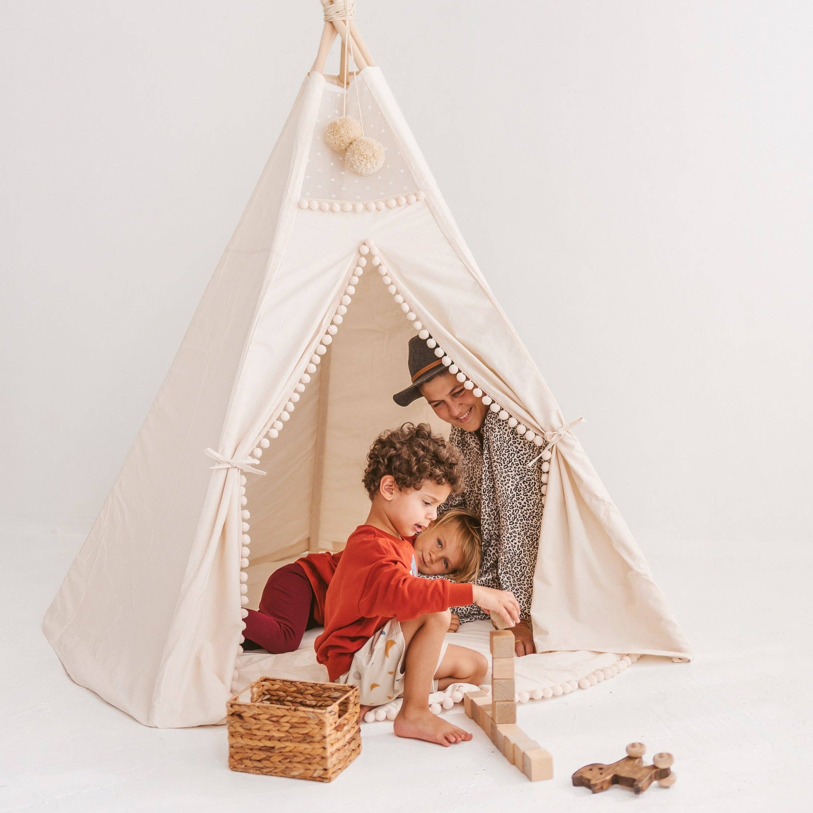 MINICAMP - Wholesale Tent - Kids - MINICAMP Extra Large Kids Teepee Tent with Pom Pom Decor1