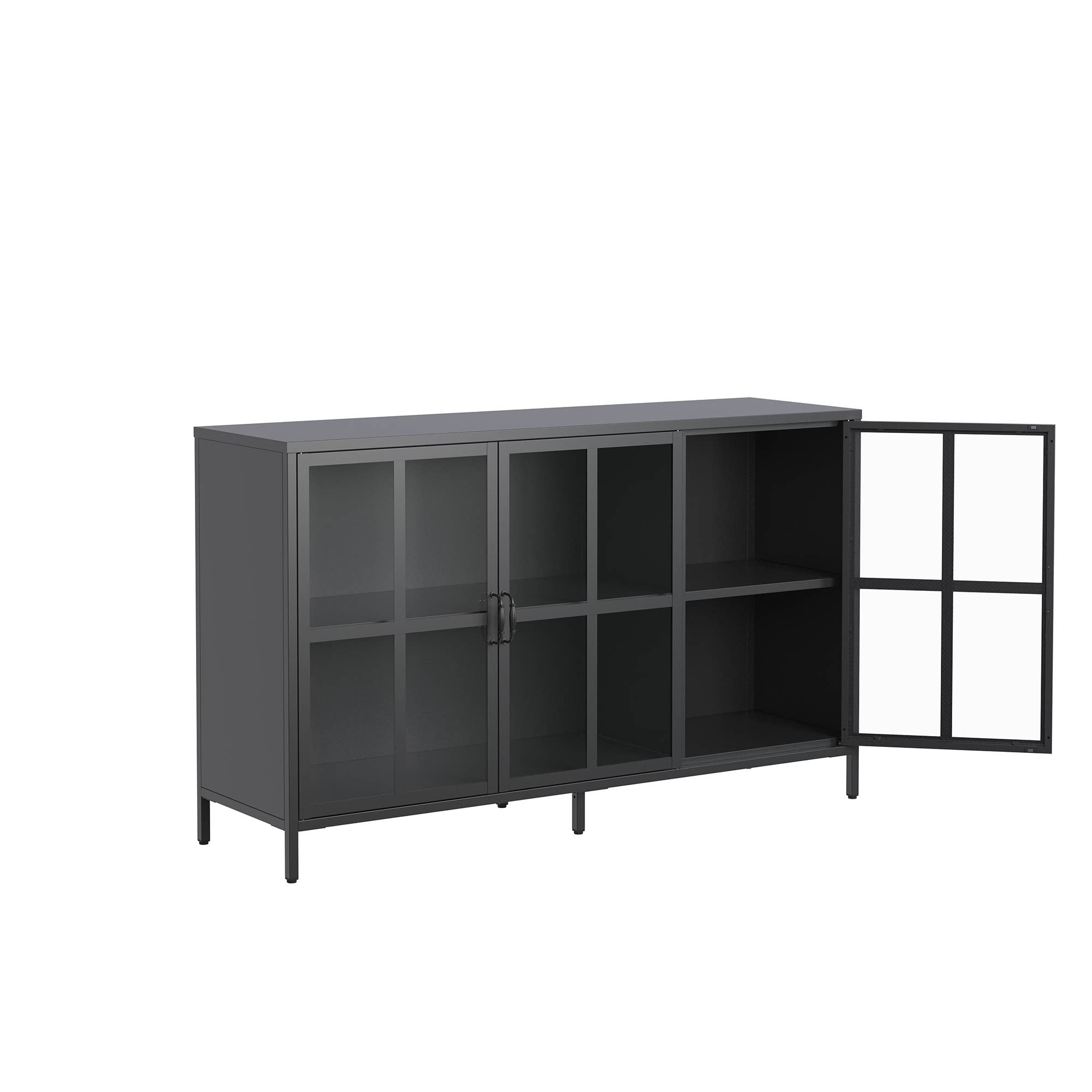 Glamour Home - Wholesale Cabinet - Berlinde 33.52-inch Black Three Door Metal Sideboard4