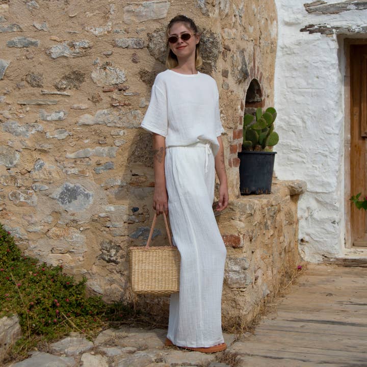 loom.ist - Wholesale Pants - Women's - Muslin-double layered cotton wide leg pants