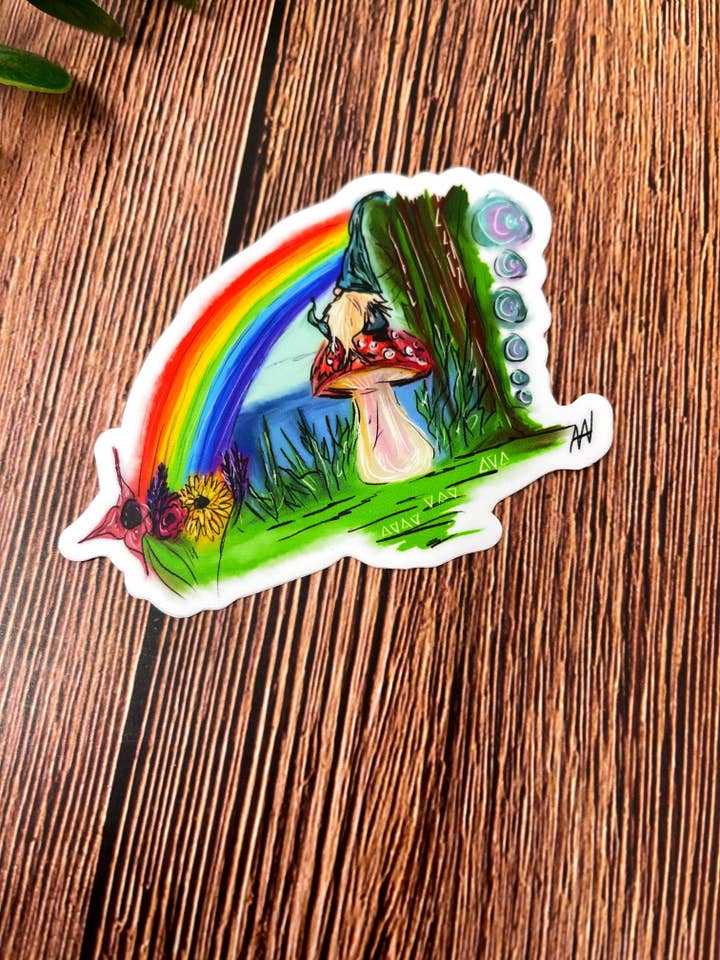 Vinyl-Aufkleber Regenbogen-Gnome, 4x4in für den Großhandel von Third Wolf Designs