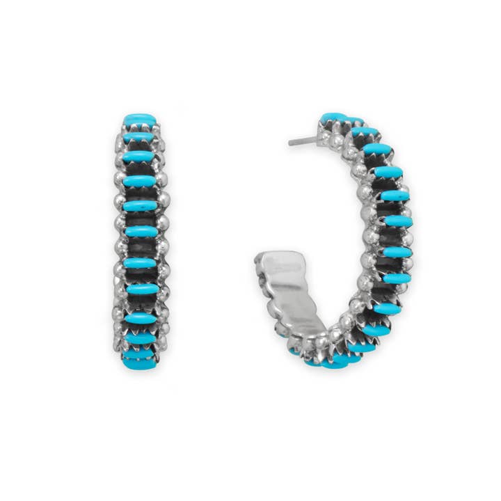 Handmade Oxidized Turquoise Studded 3/4 Hoop Earrings for wholesale by Silver Stars Collection
