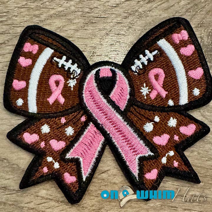Football Pink Ribbon Iron-On Patch for wholesale by On a Whim Hats