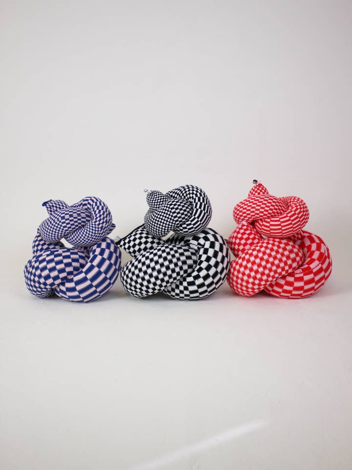 Check Knitted Knot Cushion for wholesale by Zebra Knits