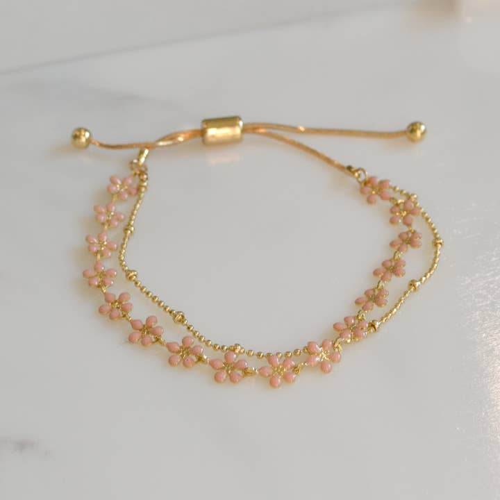 StarryNYC - Wholesale Link & chain bracelet - Color Epoxy Enamel Flower Adjustable Chain Bracelets6