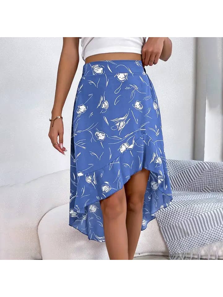 Lily Clothing - Wholesale Skirt - Women's - ASYMMETRIC FLOUNTED MIDI SKIRT_CWBMS0078