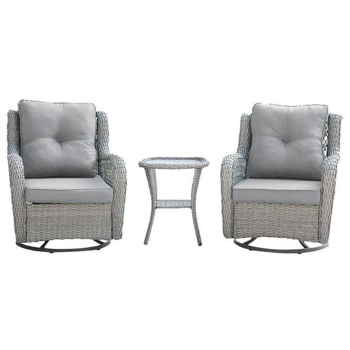 Mixed Grey Green's Swivel Steel Rattan 3-piece Patio Conversation Set for wholesale on Faire