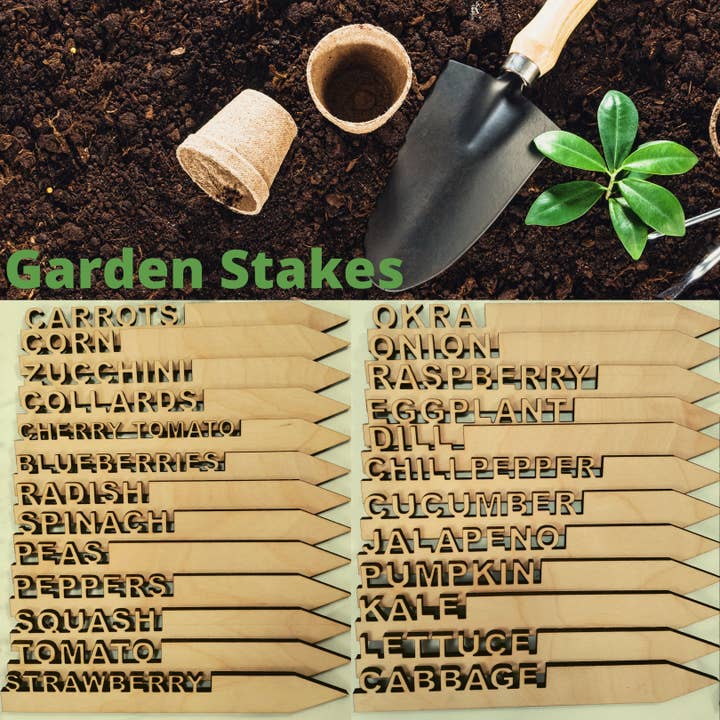 Mankin Laserworks – wholesale Gräspiggar – Birch Wood Garden Stakes (priset är för 3 av vald stil)