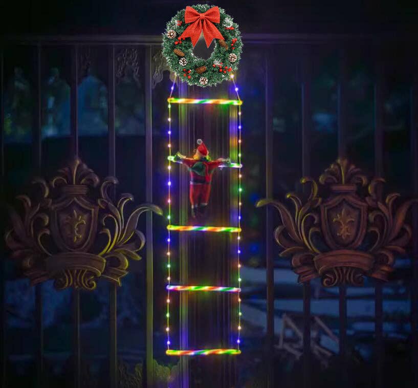 Infinite Basics - Wholesale Outdoor/Lawn Light - Climbing Santa LED Ladder Lights  - 1m Festive Holiday Decoration for Indoor & Outdoor Use, 8 Lighting Modes, Remote Controlled8