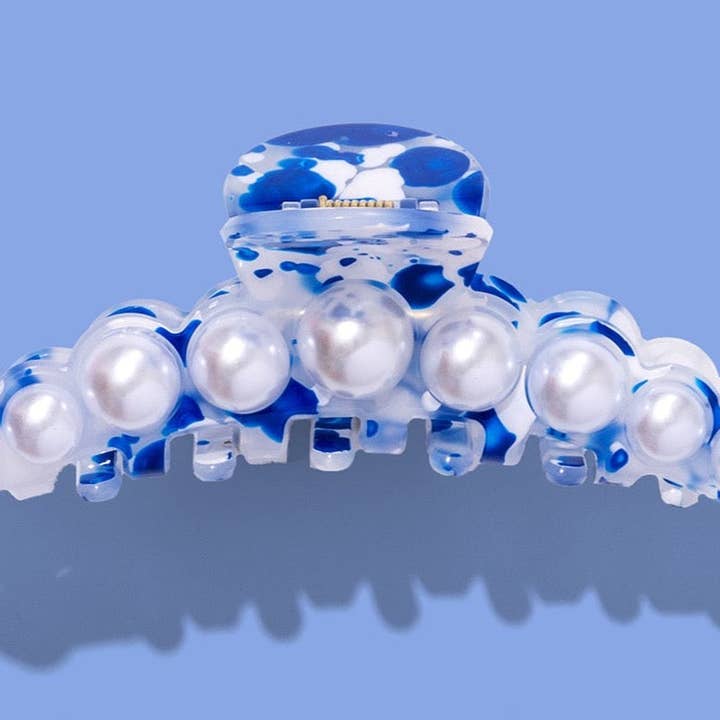 Blå + Perle Hårklemme - Min. 4 (CC-14) for engroshandel hos Taylor Elliott Designs