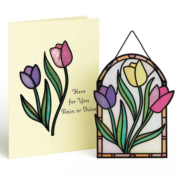 Here for You Tulips Suncatcher Card 5x7" for wholesale by Lovepop Cards