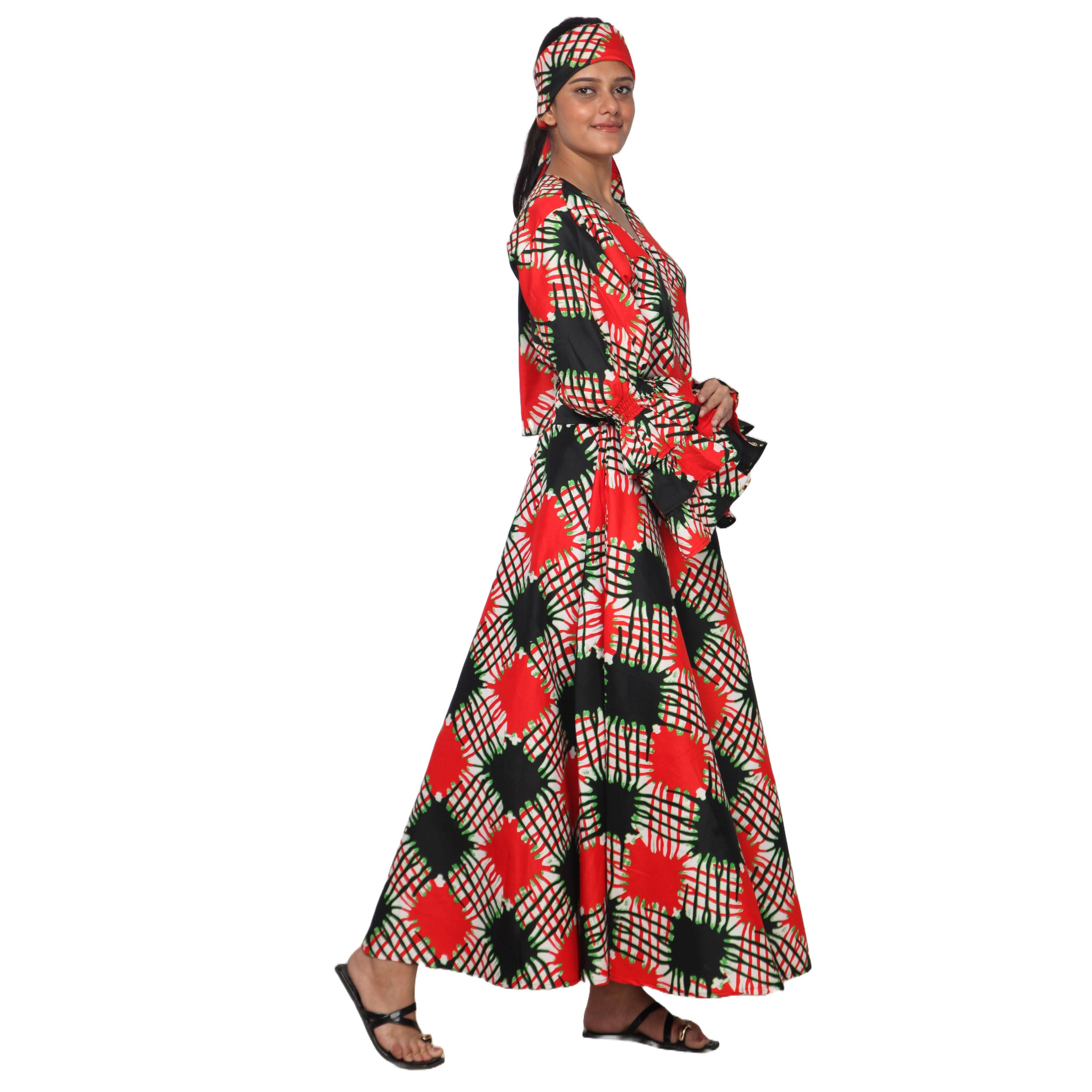 African Stars - Vente Robe – femme - Robe portefeuille en rayonne pour femme avec manches à volants -- FI-R80FS31