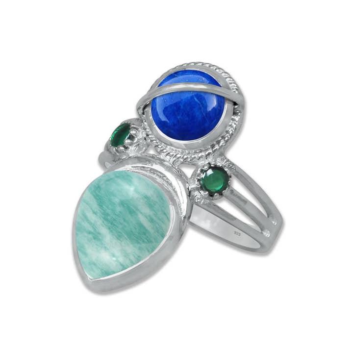 Handmade Jewels - Wholesale Cocktail/Statement Ring - Sterling Silver Twin Gemstone Teardrop Ring – Dual Stone Statement Design | Made to Order5