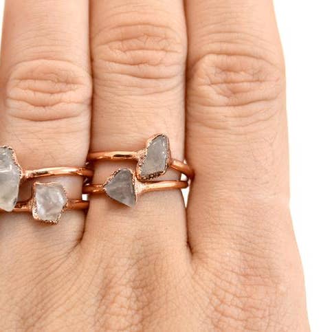 Daddy Daughter Jewelry - Wholesale Cocktail/Statement Ring - Dainty Copper Rose Quartz Ring | Love Stone Pink Rose Quartz8