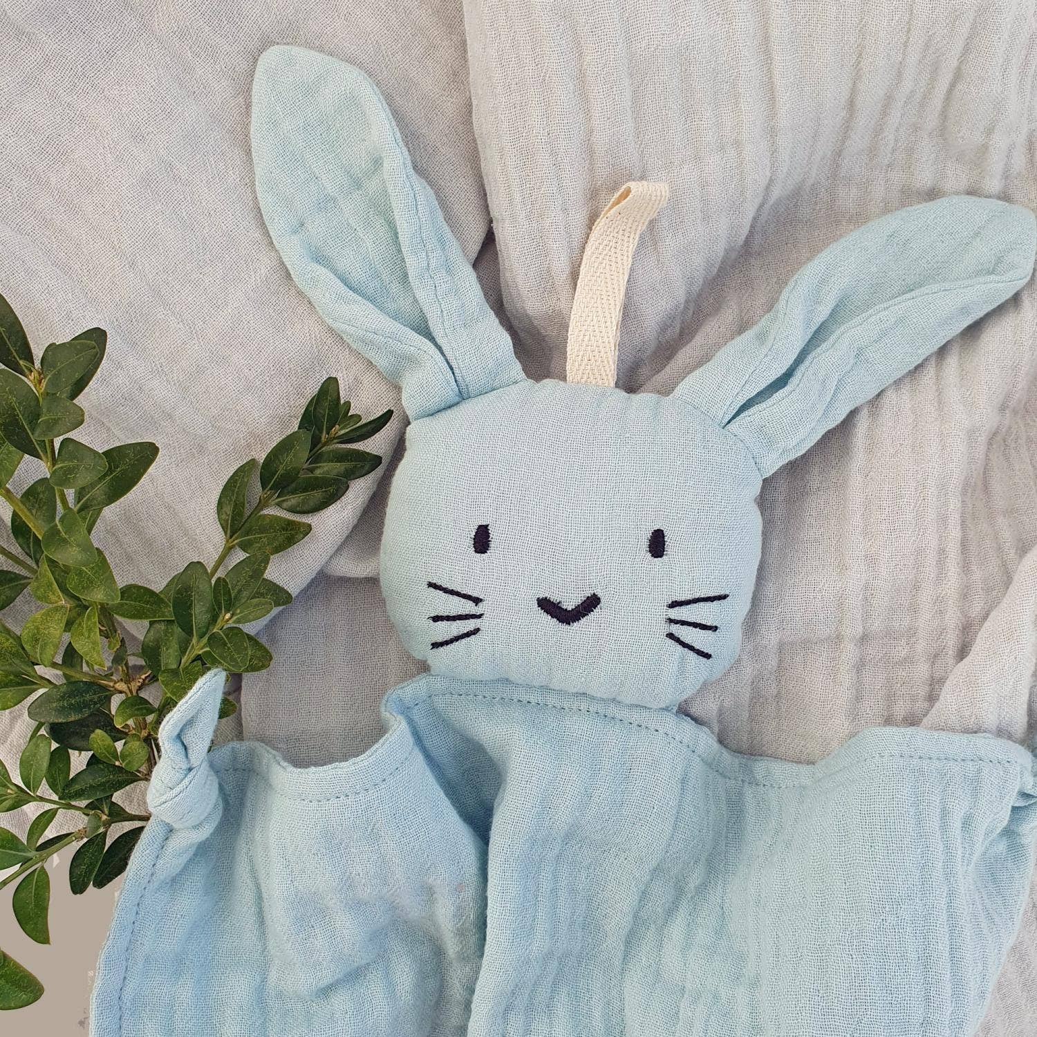 Summerville organic - Vente Couverture douillette – bébé - Lapin en peluche bio couleur bleu glacier2
