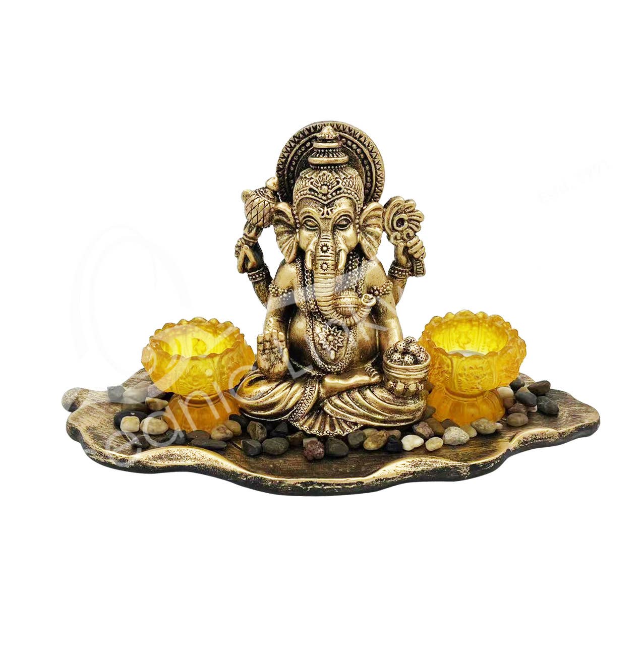 Oceanic Linkways Inc - Wholesale Candle Holder - TEALIGHT HOLDER - GANESHA ON LEAF 14.55"W X 6.30"D X 7"H