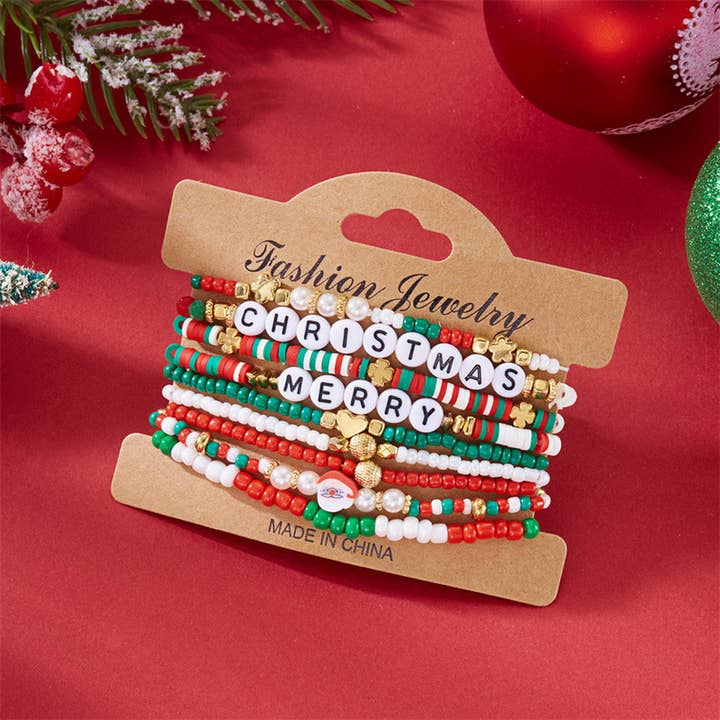 ACCITY - Wholesale Jewelry Set - Christmas Santa Bell Beaded Bracelet Set _CWAJE0564018