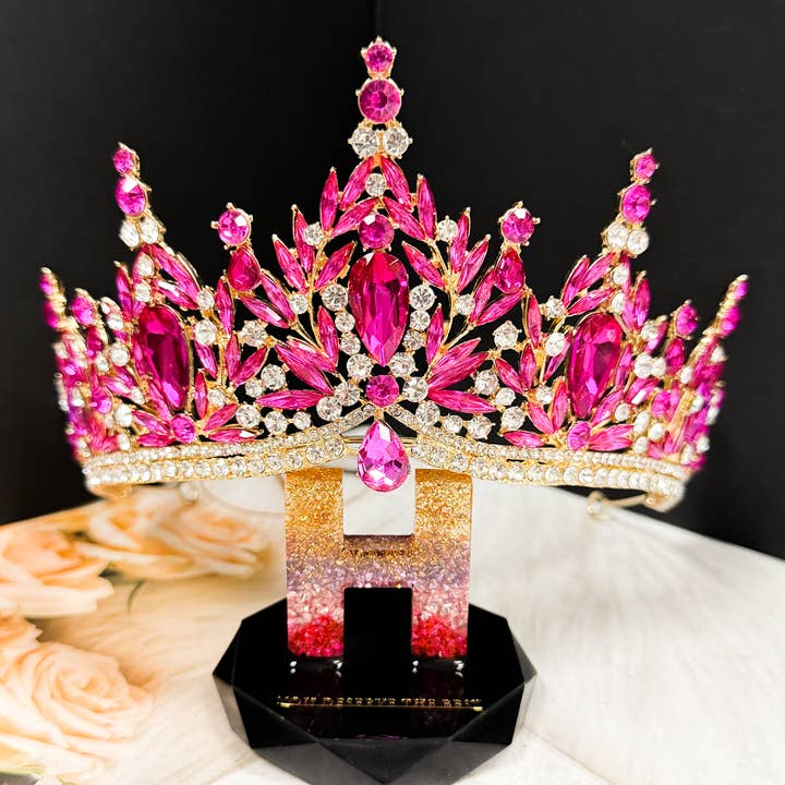 Happy Dream Gifts - Wholesale Tiara - Women's - Fuchsia Gemstone Crown, Gold Crystal Tiara, Homecoming Prom 7