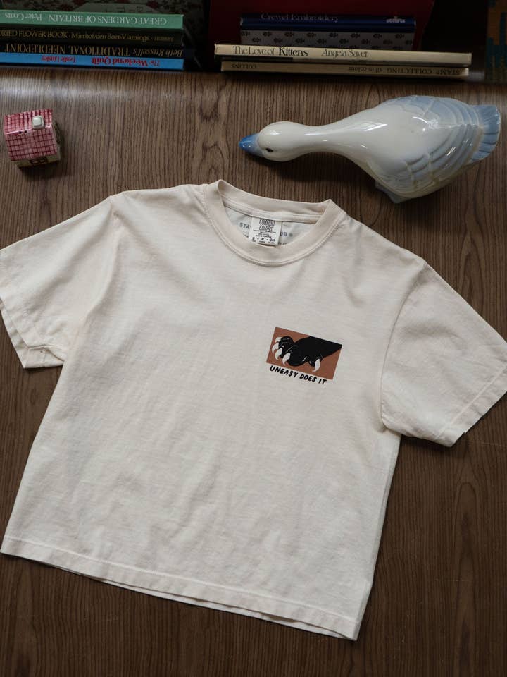 Cream Uneasy Does It CC Boxy Tee | Printed Cat Claws Crop T-Shirt for wholesale on Faire