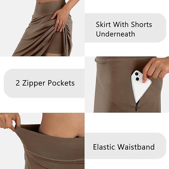 Suhkasana – wholesale Kjol - Dam – Damers högmidjade A-linjekjol med fickor – Ledig sportkjol12