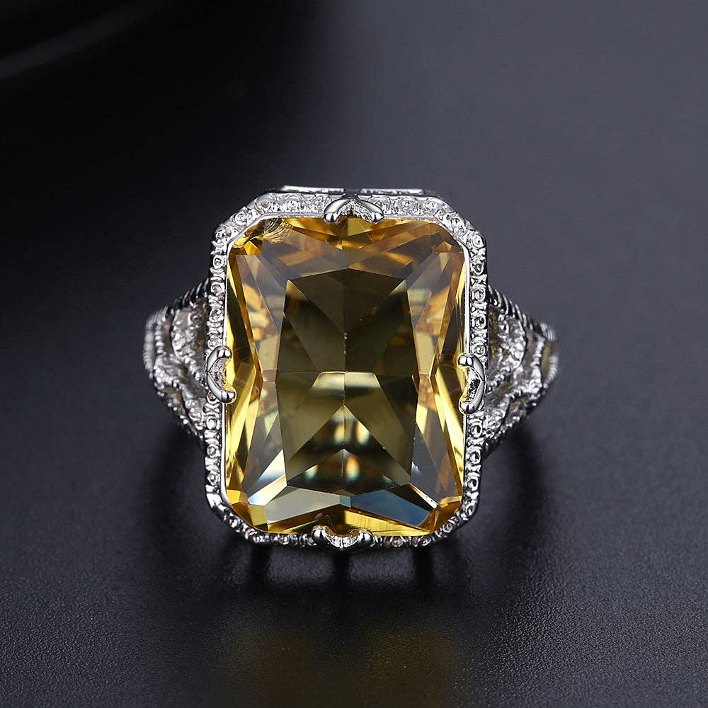 Amy and Annette - Wholesale Cocktail/Statement Ring - 18K White Gold Citrine Crystal Vintage Ring1
