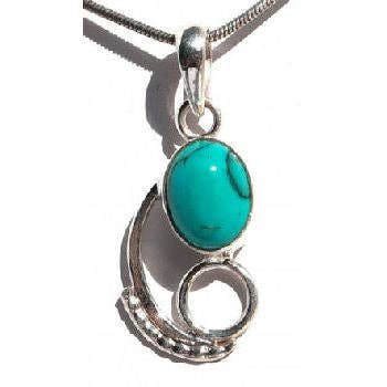 Dorjebajra Tibet Shop - Wholesale  - Spiral Pendent Tibetan Turquoise in Sterling Silver     SP-2006T0