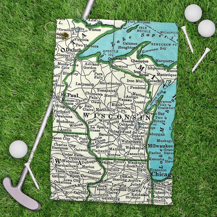 Wisconsin Map Golf Towel Athletic Tennis Towel for wholesale by Daisy Mae Designs