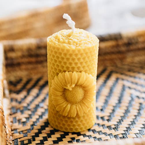 Sunflower Pillar Beeswax Candle for wholesale by Azizi Life