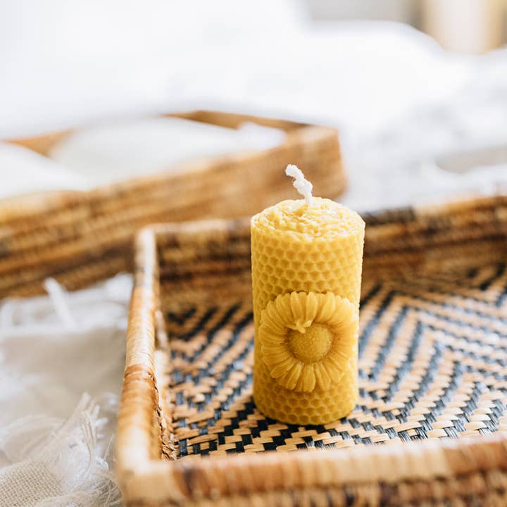Sunflower Pillar Beeswax Candle for wholesale by Azizi Life