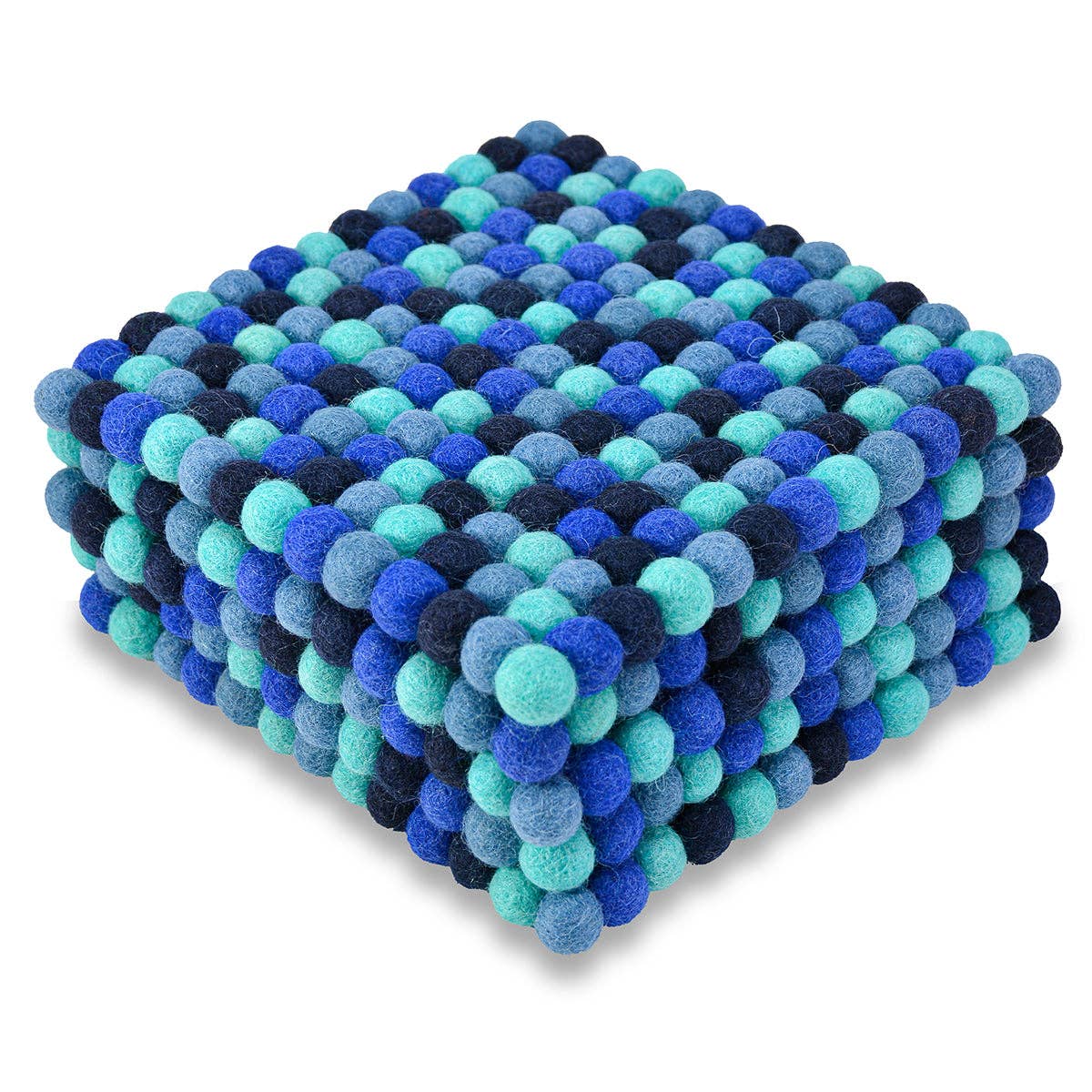 BNB Crafts Inc. - Vente Dessous-de-plat - Repas de plat à pompons carrés - Bleu1