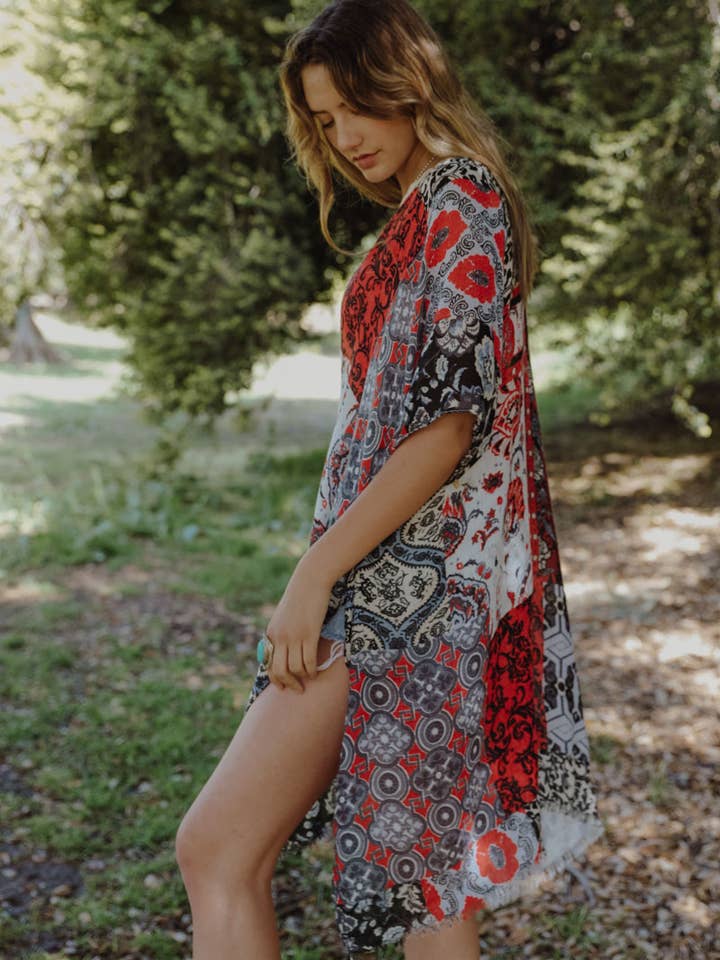 Leto Accessories - Wholesale Kimono - Women's - Spring & Summer Floral Patchwork Kimono