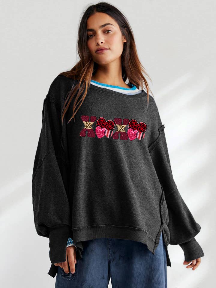 Valentine's Day XOXO Patchwork Heart Print Sweatshirt for wholesale by Lovesoft