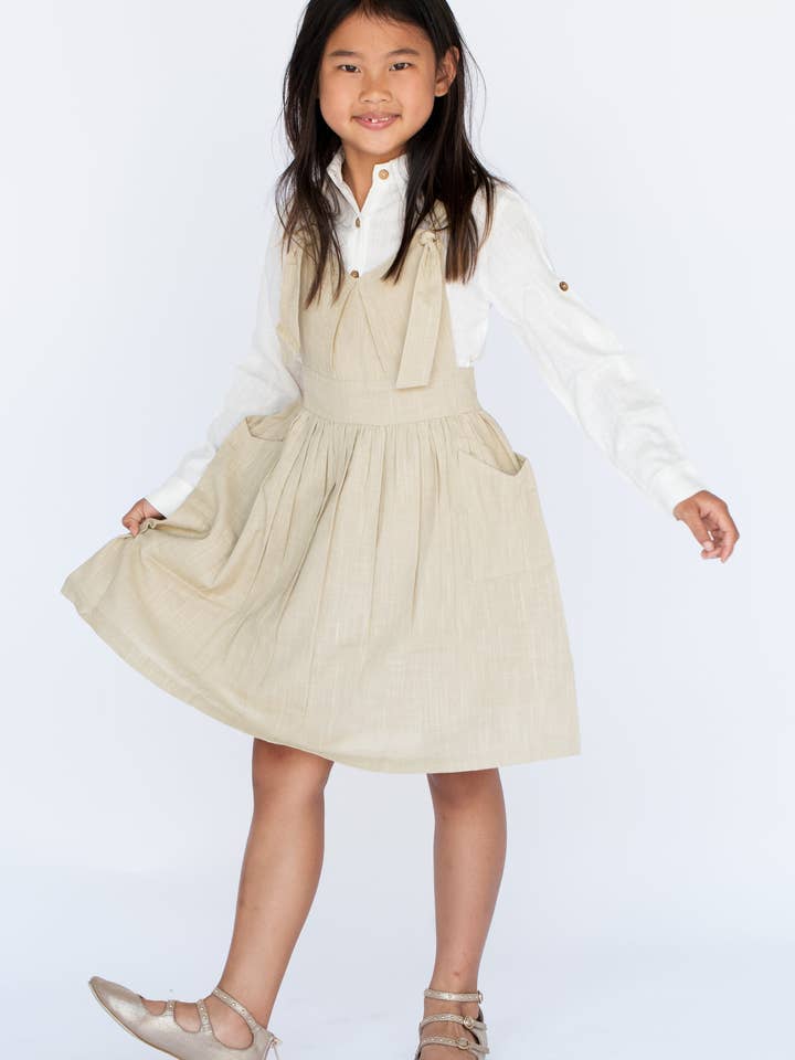 Beige Overall Dress & Shirt Two Piece Set for wholesale by Yo Baby