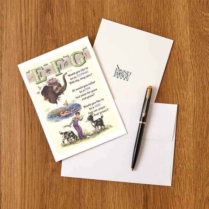 Found Image Press - Vendita all'ingrosso Set di cartoleria/cancelleria - Biglietto d'auguri KF-677 E per Elefante, F per Pesce, G per Capra1